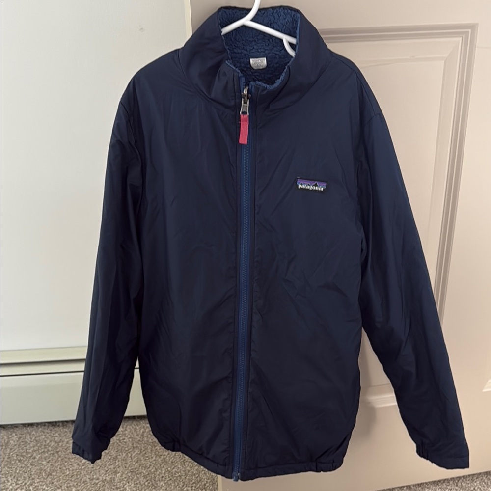 Patagonia Girls Water Repellent Fleece Lined Jacket Size XL (14) Navy Blue